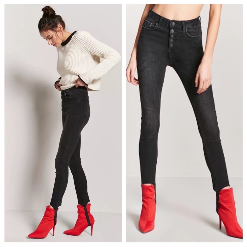 NEW FOREVER 21 HIGH-WAIST STIRRUP BUTTON-FLY SKINNY JEANS